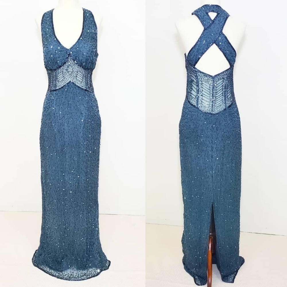 Vintage Silk Sequins Evening Gown